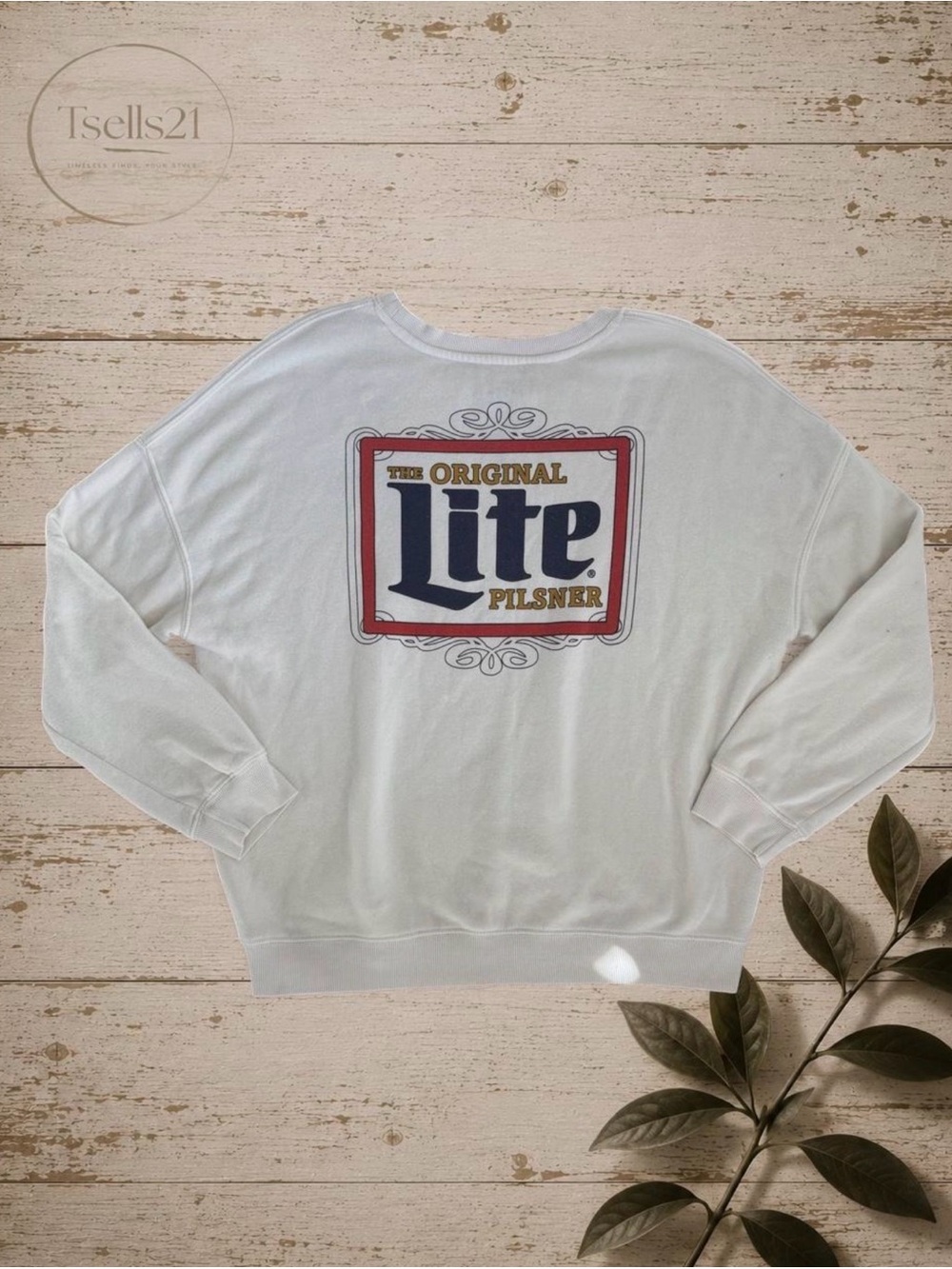 Miller Lite Men’s Vintage Style White Graphic Cotton Blend Sweater - Size L